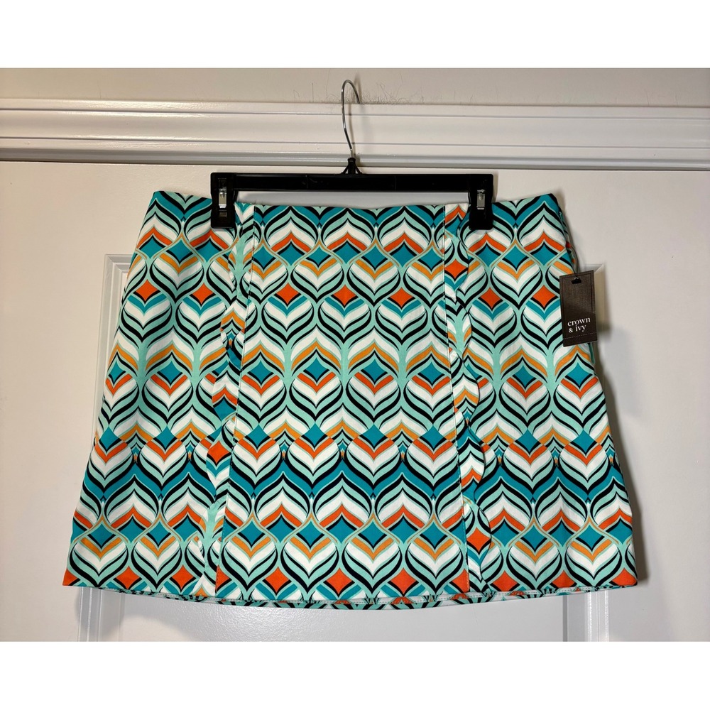 Crown & Ivy NWT Skort - Mint w/ Turquoise & Orange Geometric - Size 12‎